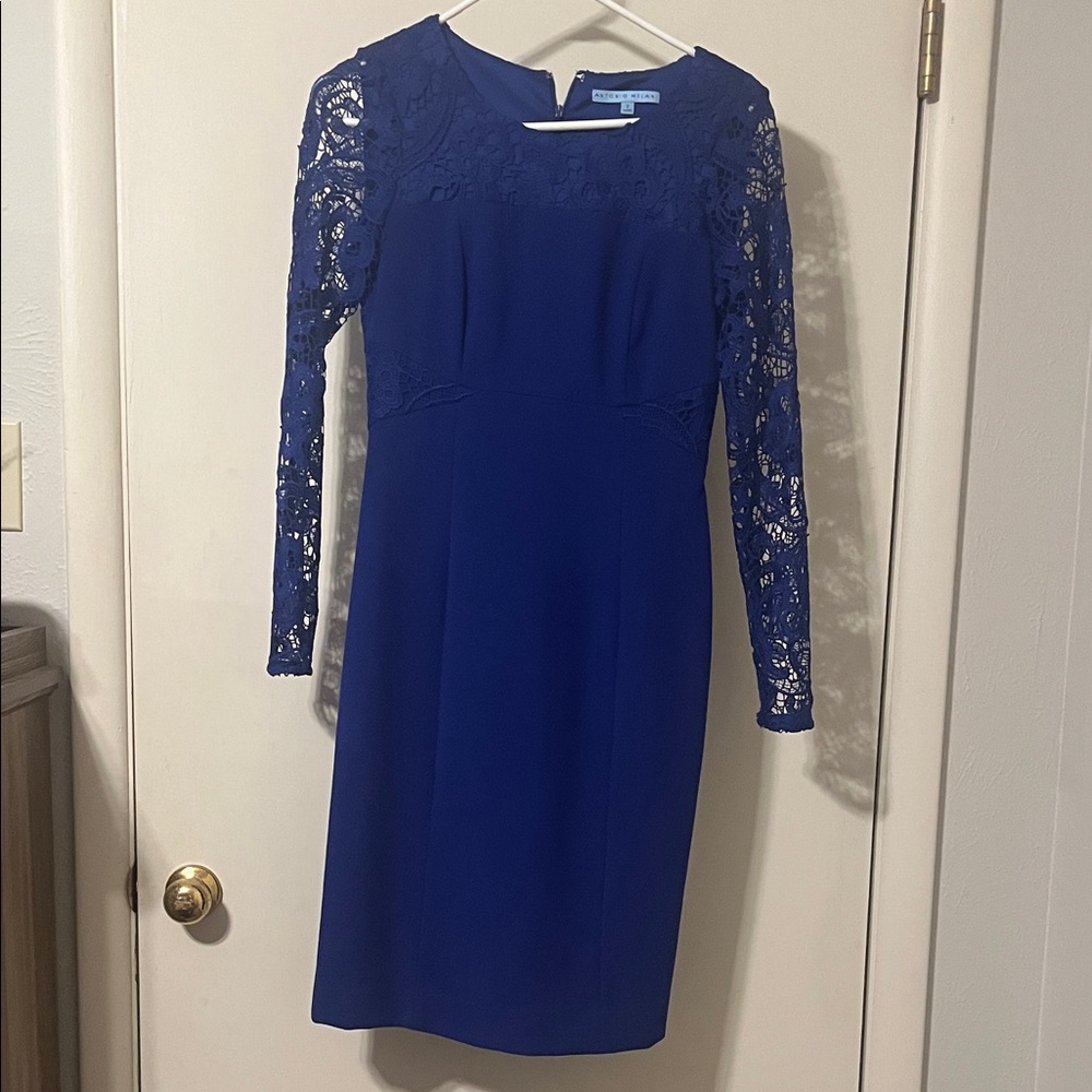 ANTONIO MELANI Royal Blue Lace Long Sleeve Dress